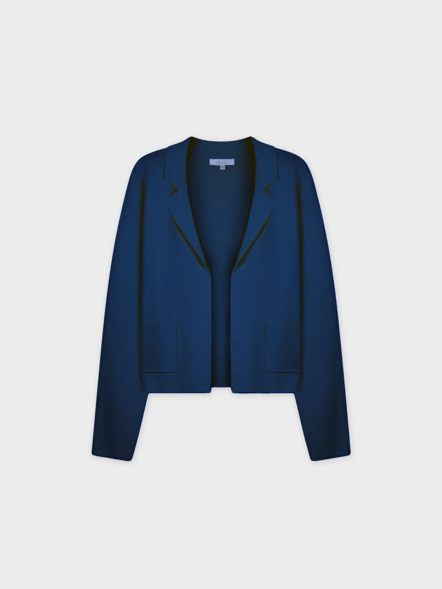 Clearance Knit Blazer-Navy Tops