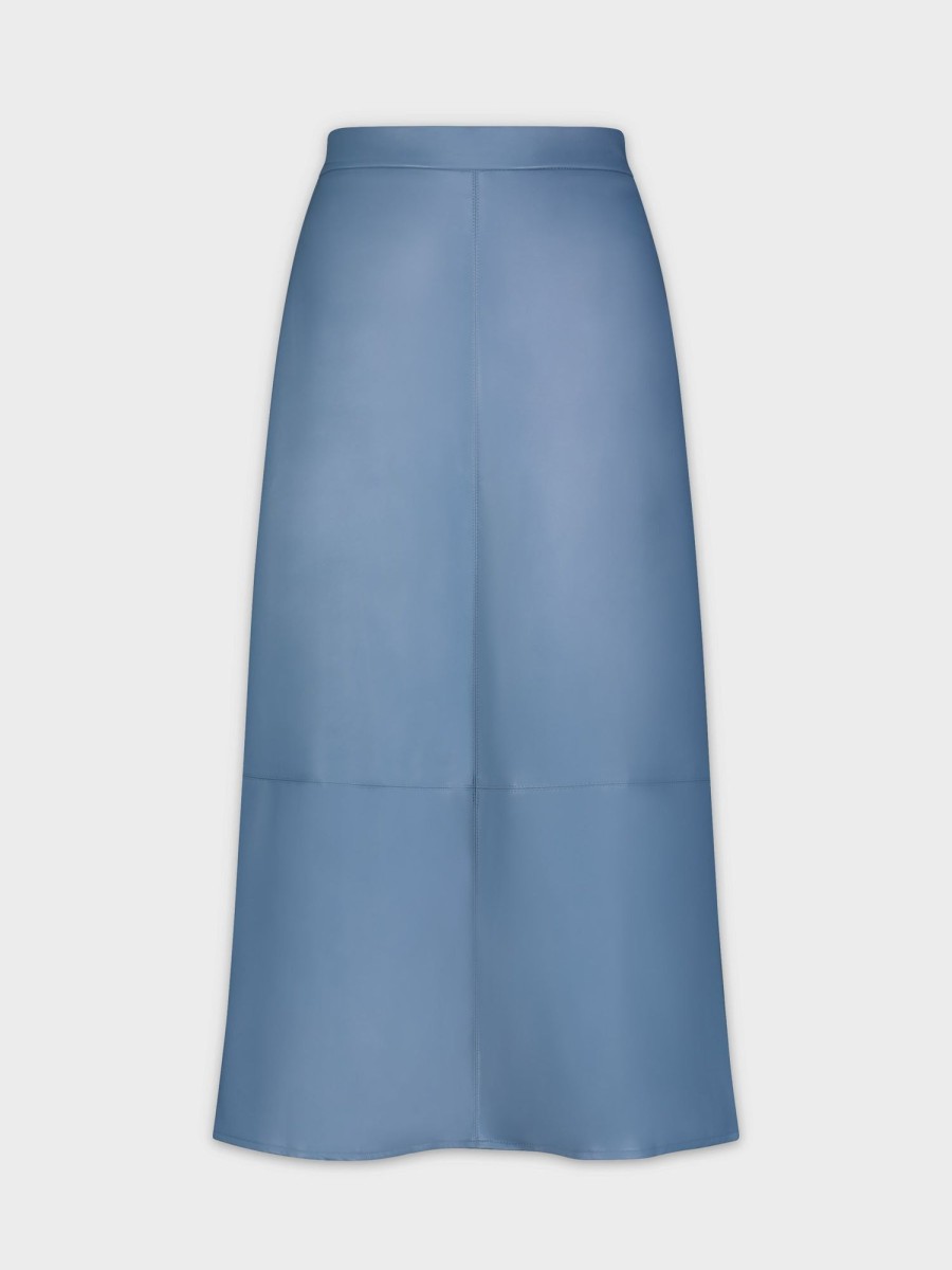 Best Midi Seamed Leather Skirt-Light Blue Skirts