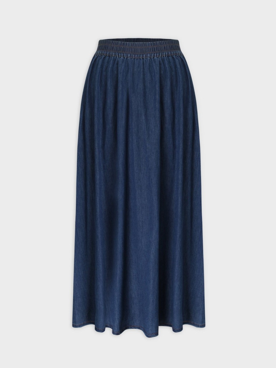 Clearance Gathered Waist Denim Skirt-Blue Sets