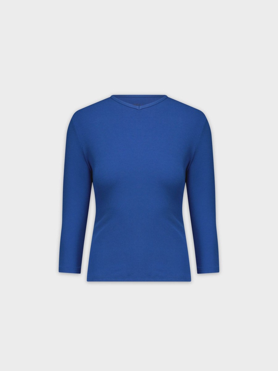 Clearance Ribbed High V 3Q-Cobalt Blue Tees