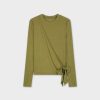 Online Ribbed Wrap Tee-Olive Green Tops