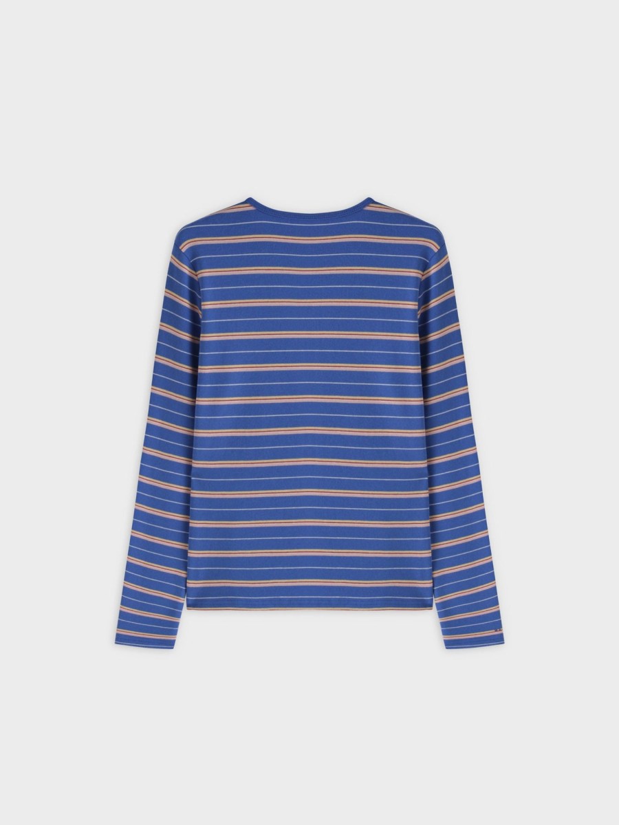 Online Thin Stripe High V Tee-Blue/Pink/White Tees