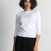 Hot Basic Crew Sweater (3Q) - White Tops