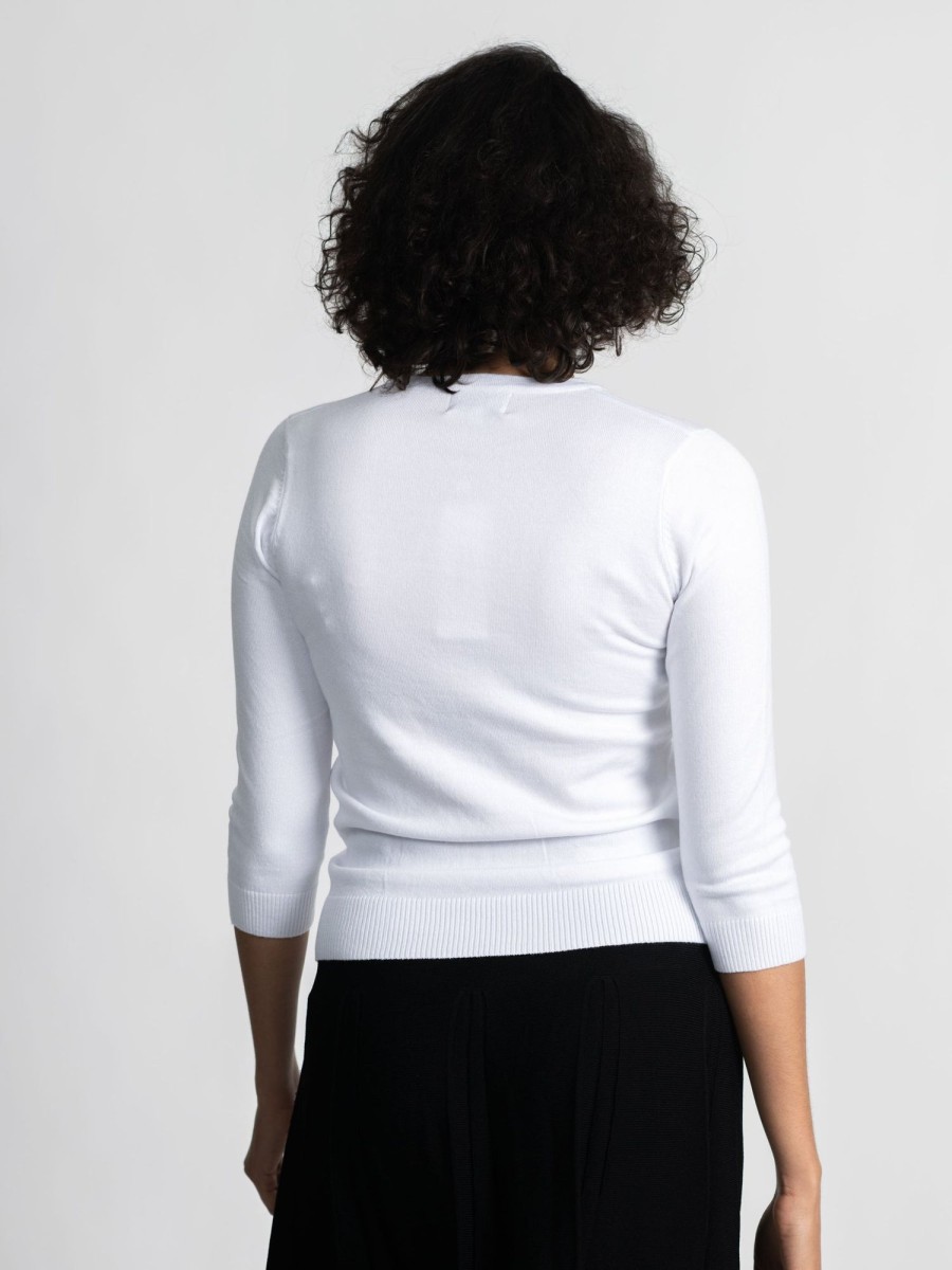 Hot Basic Crew Sweater (3Q) - White Tops