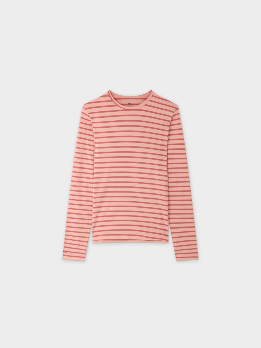 Best Butter Soft Striped Crew-Peach/Raspberry Tees