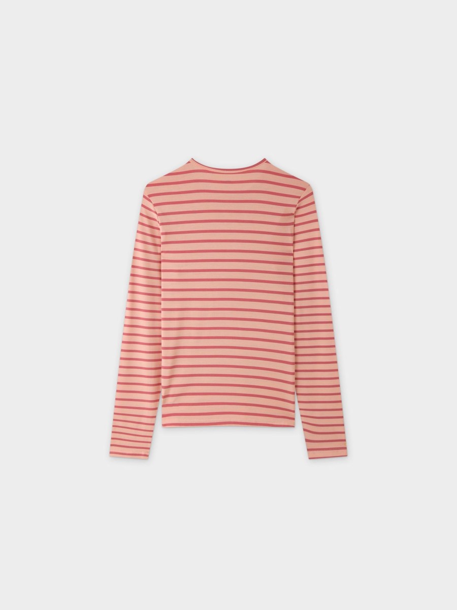 Best Butter Soft Striped Crew-Peach/Raspberry Tees