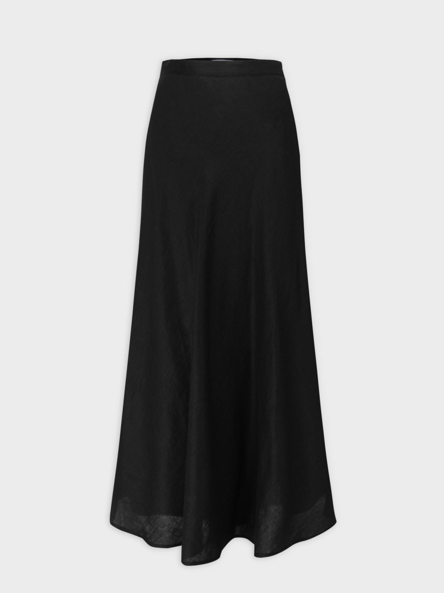 New Linen Blend A-Line Skirt-Black Skirts