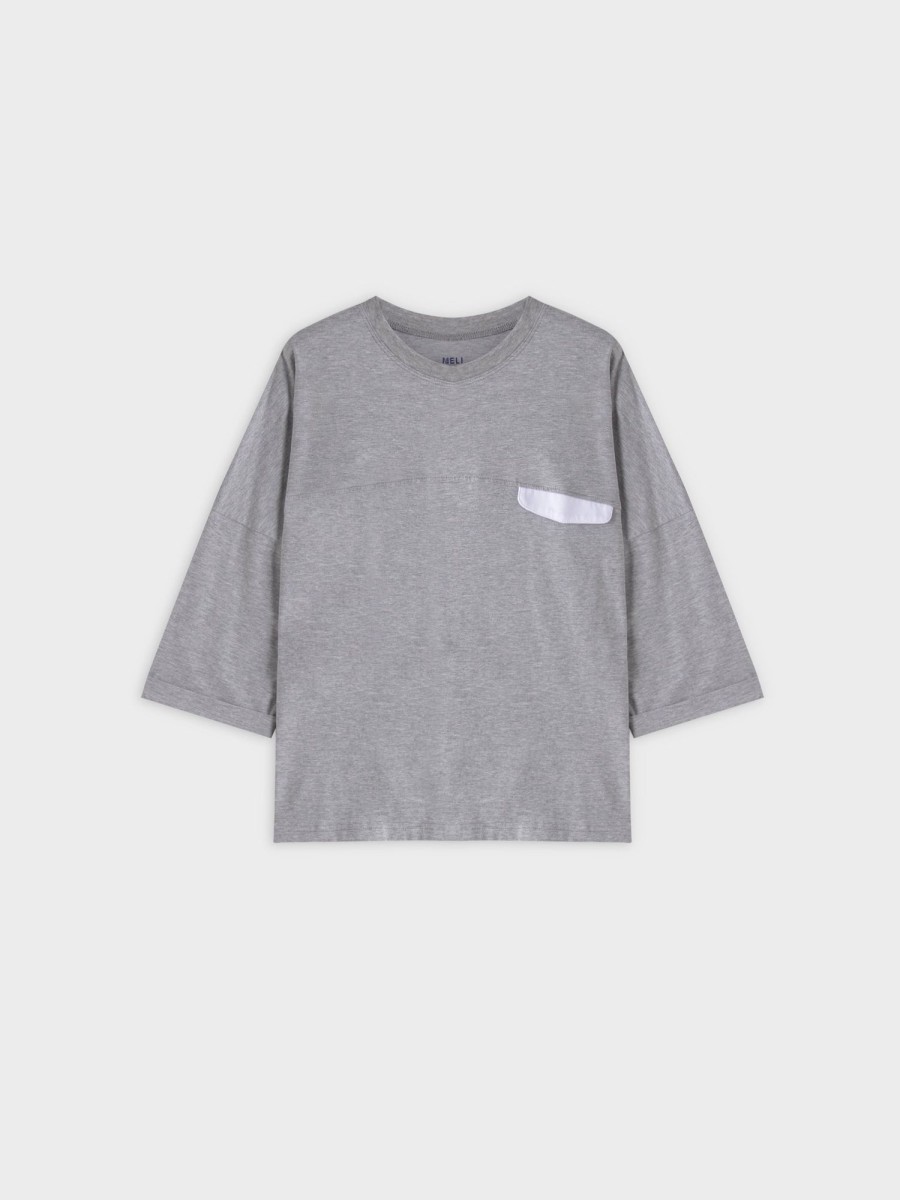 Wholesale Pocket Tab Tee-Grey/White Tees