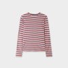 Wholesale Striped Ribbed Crew-Pink/Purple/Tan Tees