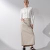 Hot Back Pleat Denim Skirt-Textured Cream Skirts