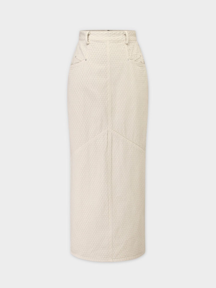 Hot Back Pleat Denim Skirt-Textured Cream Skirts