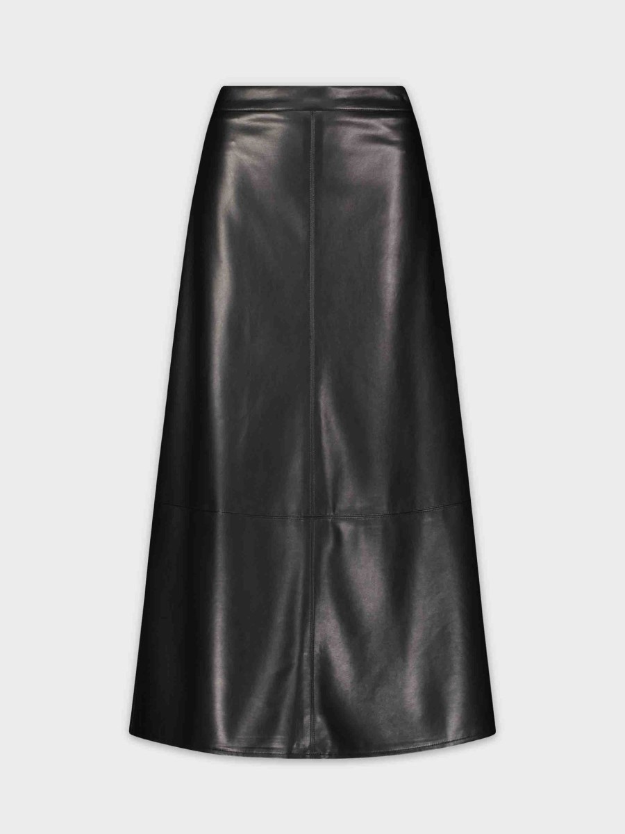 New Midi Seamed Leather Skirt-Black Skirts