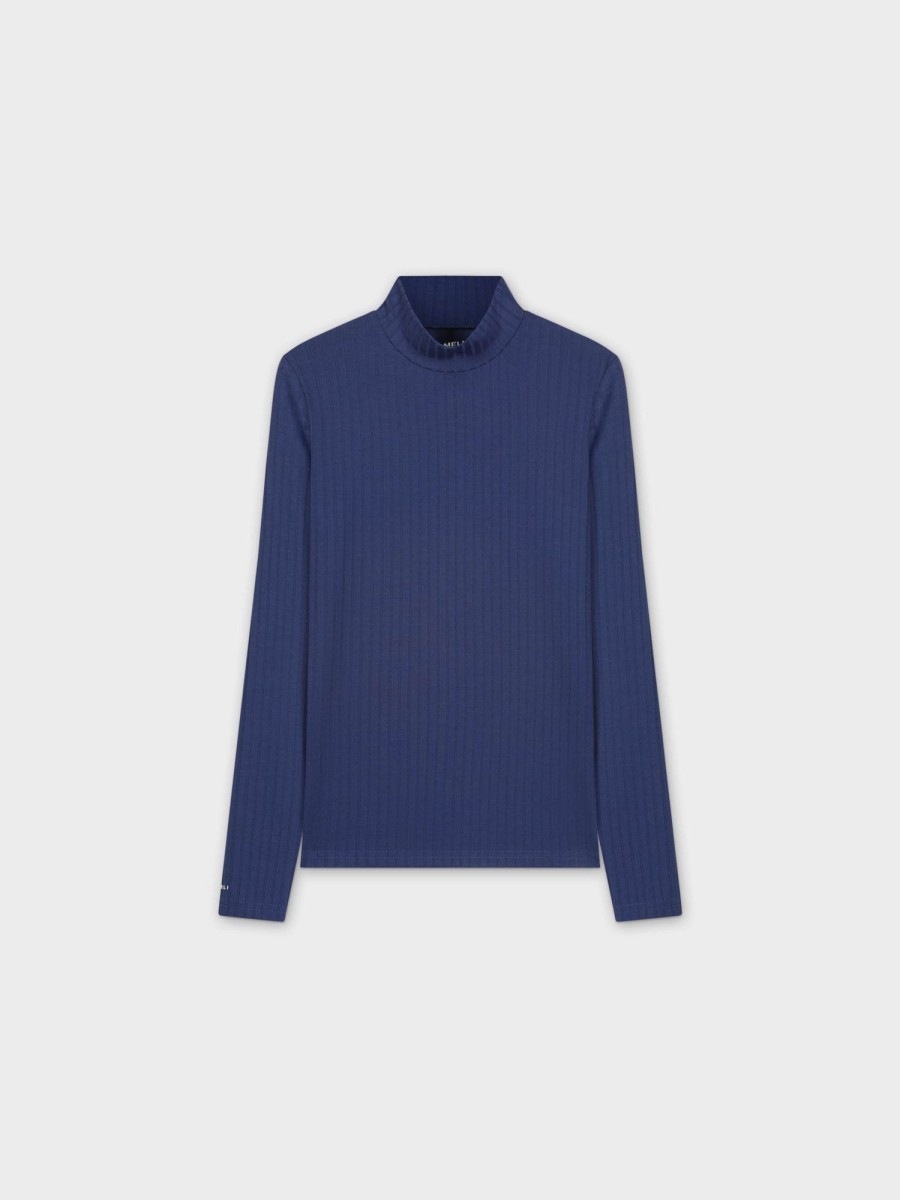 Best Ribbed Jersey Turtleneck-Navy Tops