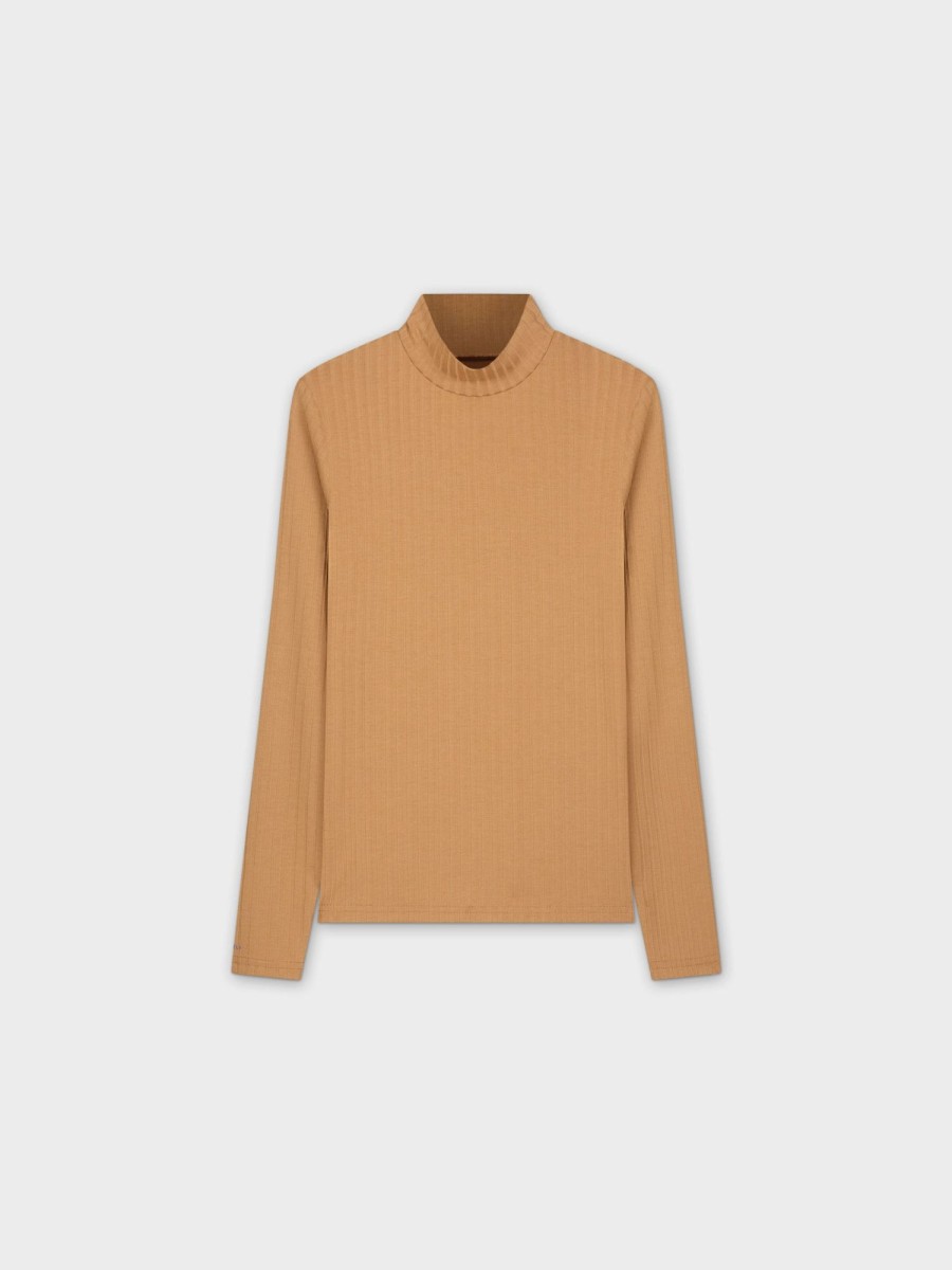 Clearance Ribbed Jersey Turtleneck-Sand Tops