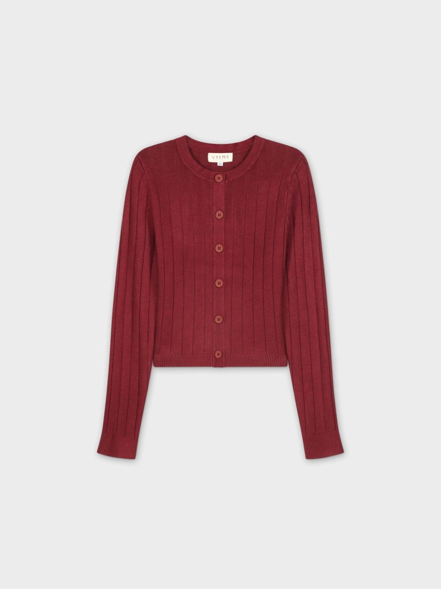 Hot Cropped Ribbed Design Cardigan-Burgundy Tops