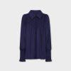 Online Smocked Blouse-Navy Tops