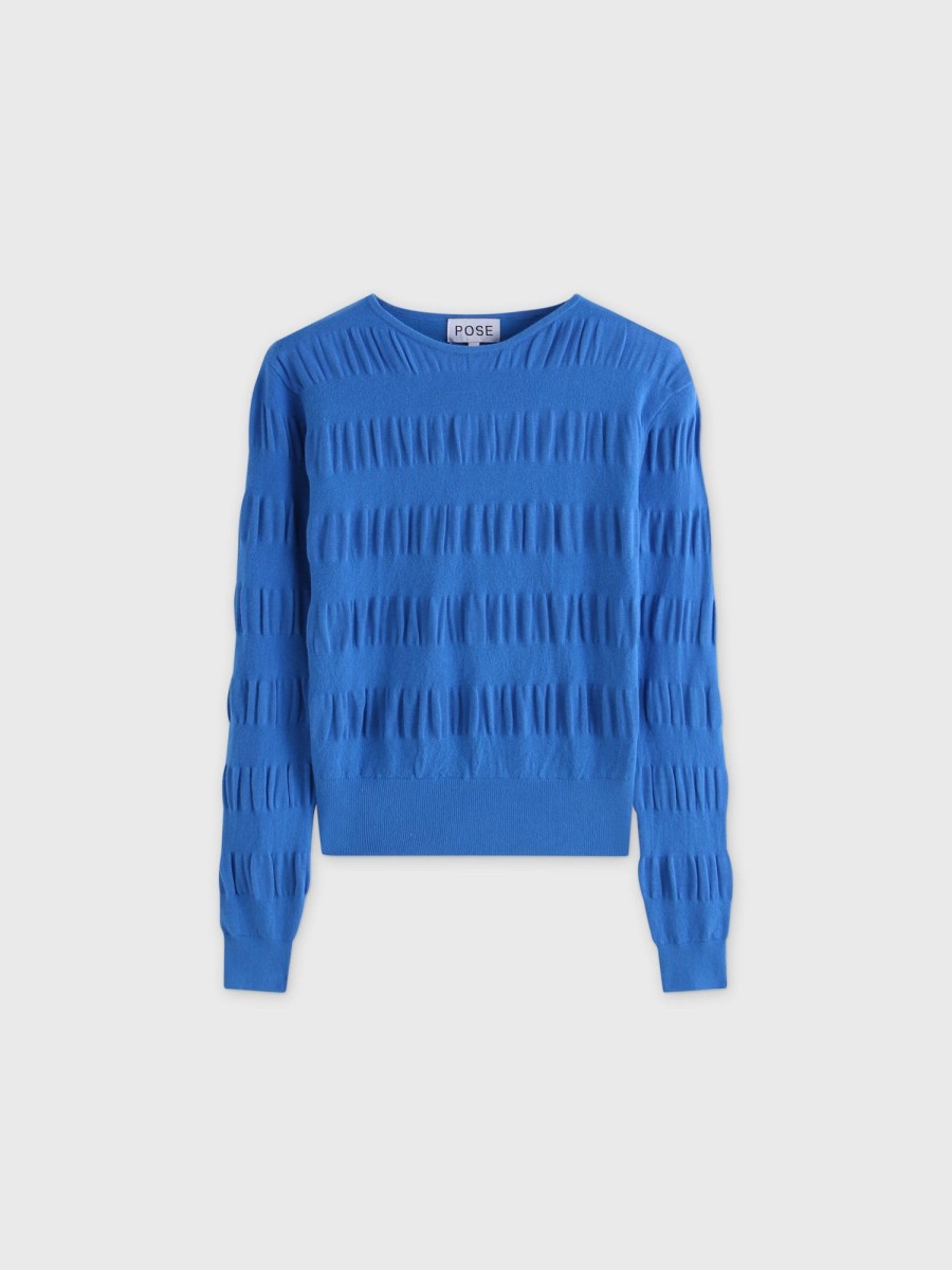 Online Ruched Sweater-Grecian Blue Tops