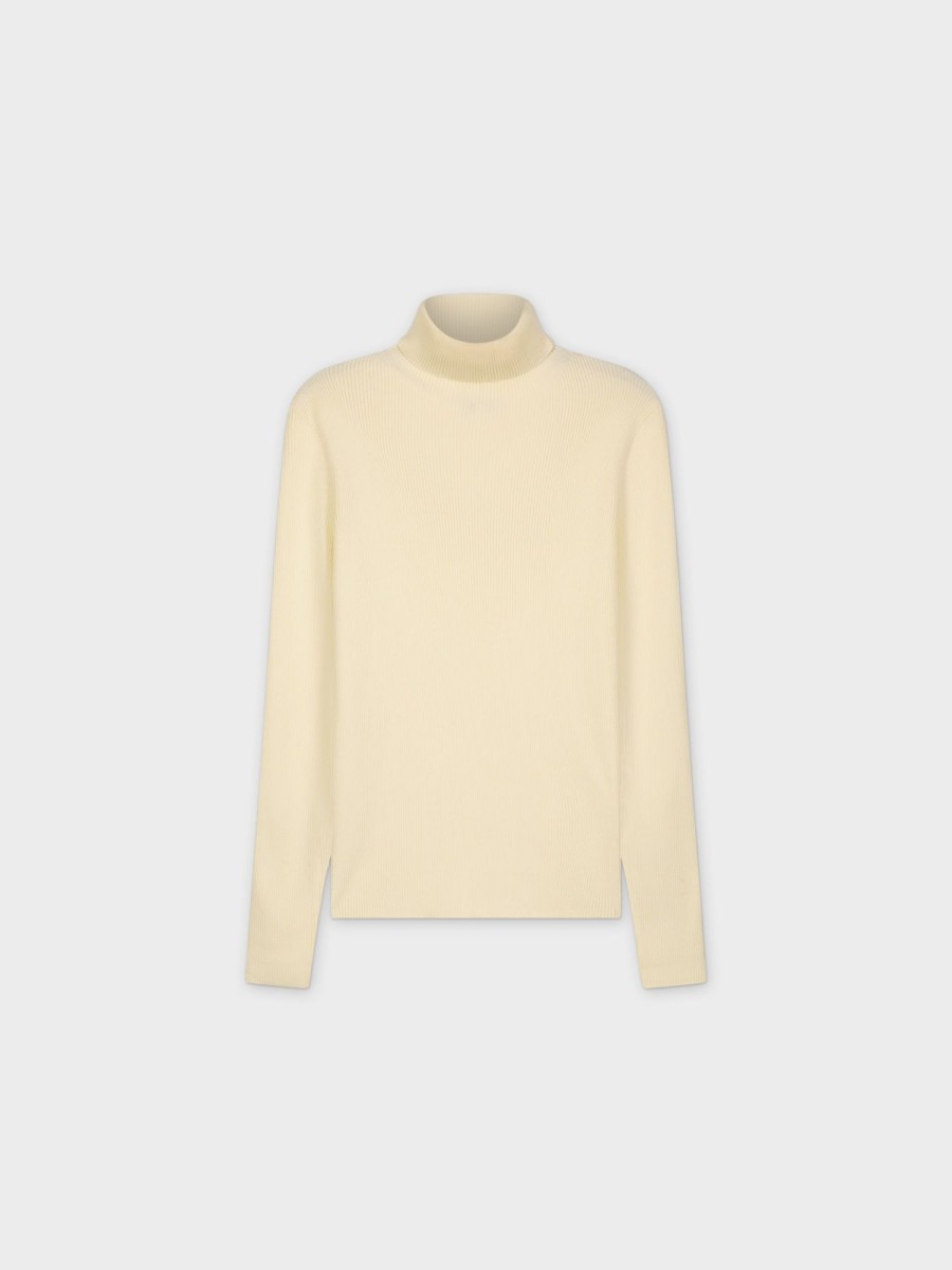 Best Knit Ribbed Turtleneck-Cream Tops