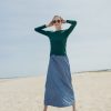 Online Chambray Seamed Denim Skirt-Blue Skirts