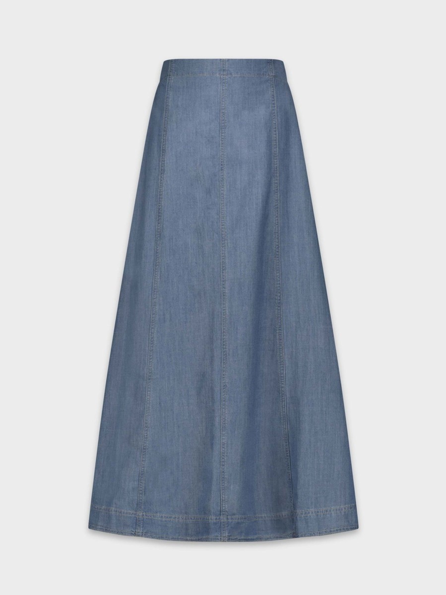 Online Chambray Seamed Denim Skirt-Blue Skirts