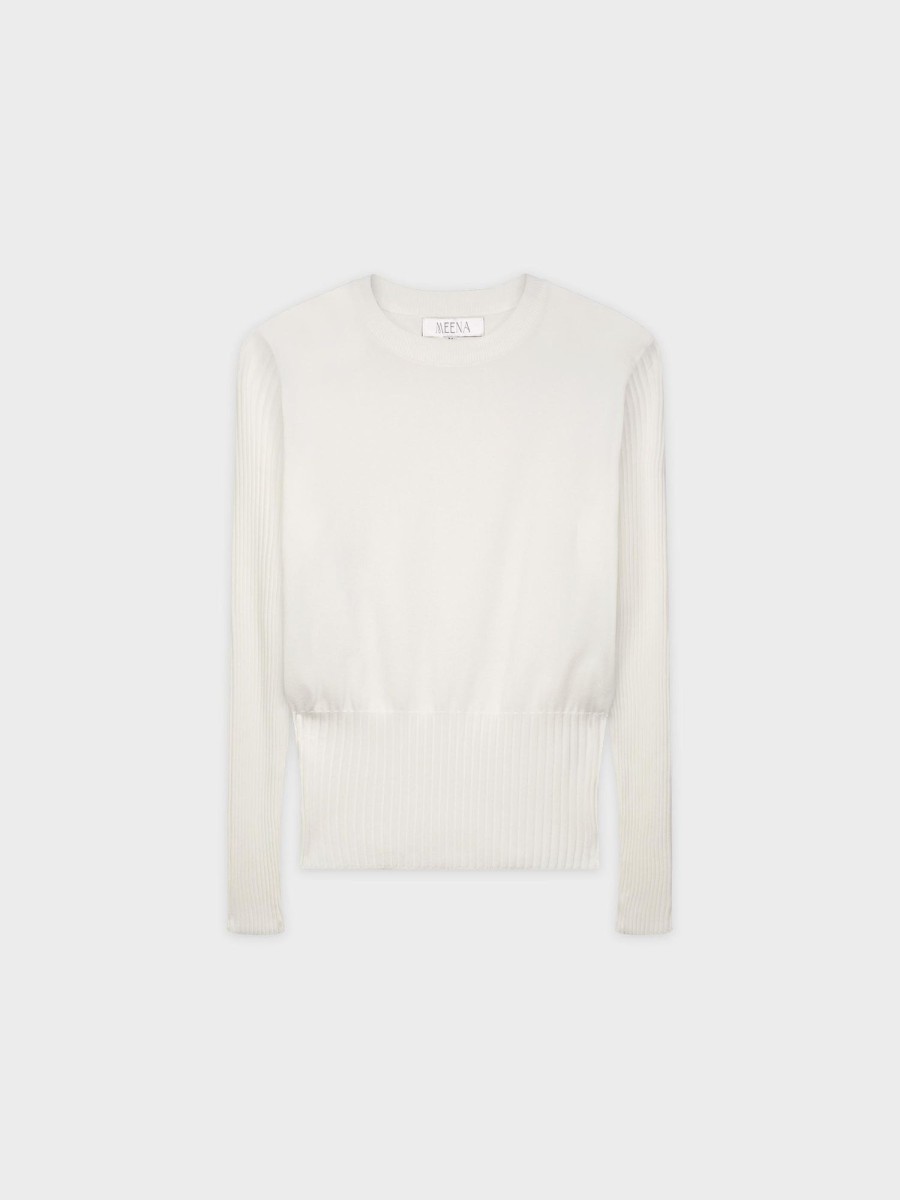 Best Ribbed Waisted Sweater-White Tops