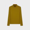 Clearance Ribbed Jersey Turtleneck-Gold Tops