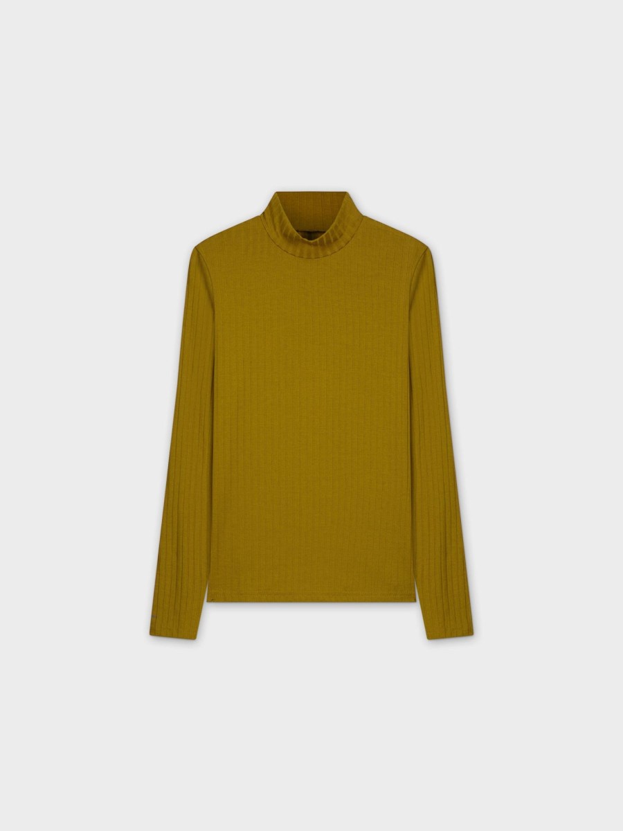 Clearance Ribbed Jersey Turtleneck-Gold Tops