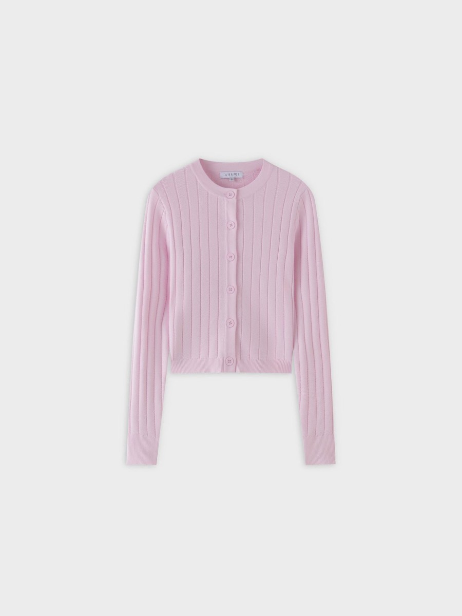 Online Silk Knit Cropped Cardigan-Light Pink Tops