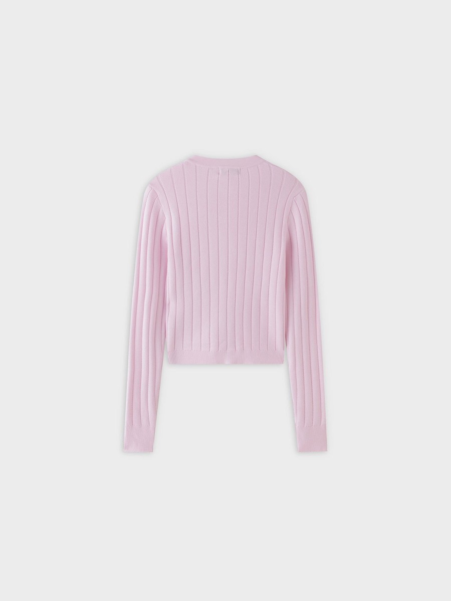 Online Silk Knit Cropped Cardigan-Light Pink Tops