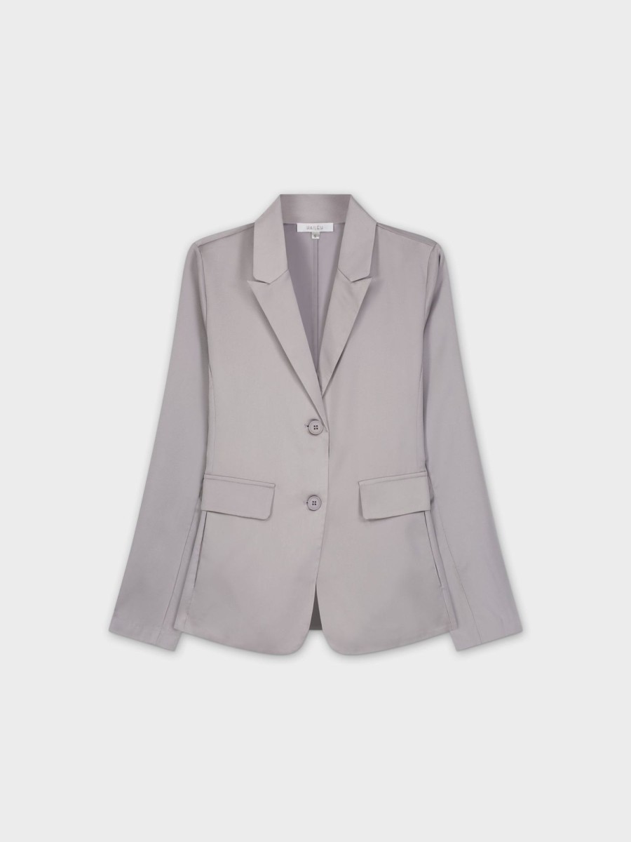 Clearance Satin Blazer-Grey Tops