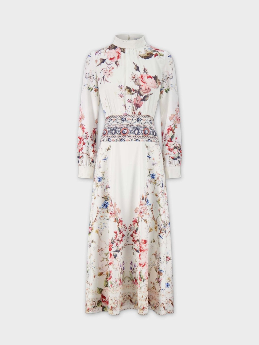 Clearance Waisted Yolk Dress-Ivory Floral Dresses