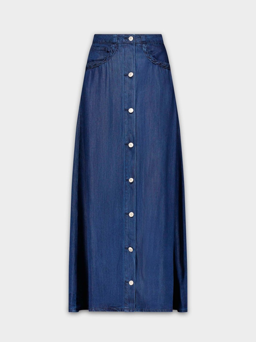 Clearance Braid Pocket Denim Skirt-Dark Blue Skirts