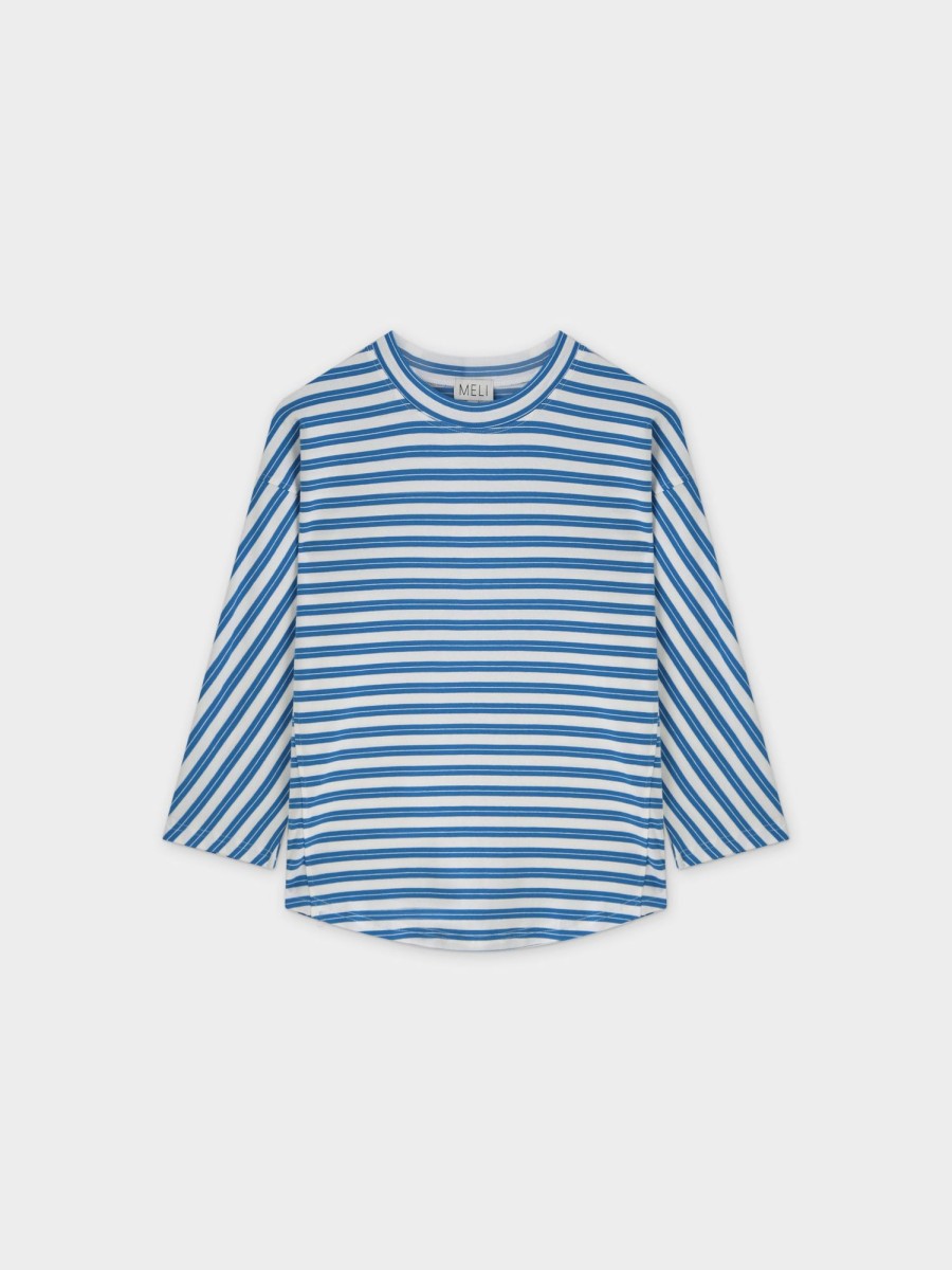 Clearance Striped Boxy Tee-Blue/White Tees