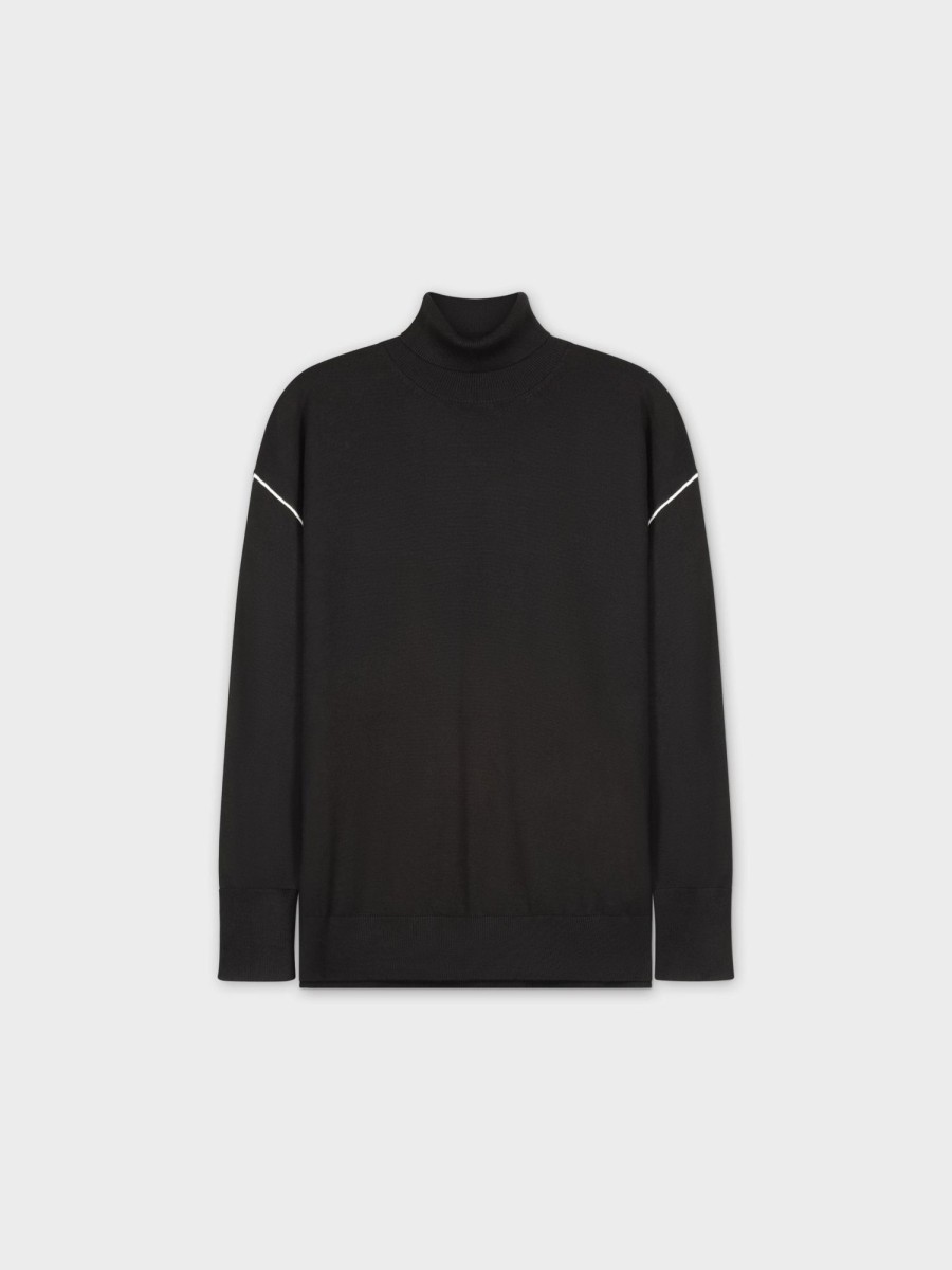 New Side Stripe Turtleneck Sweater-Black Sets