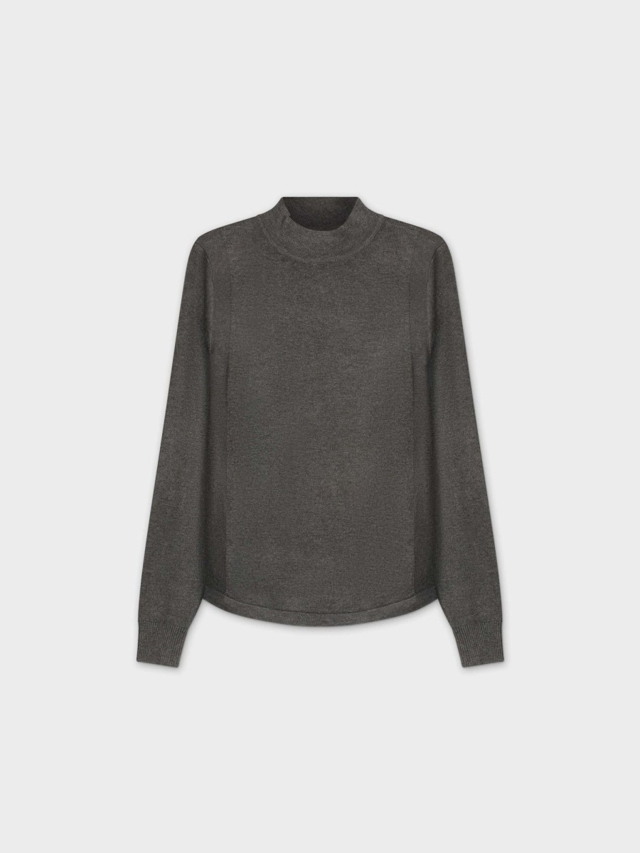 Wholesale Basic Mock Neck Turtleneck-Grey Tops