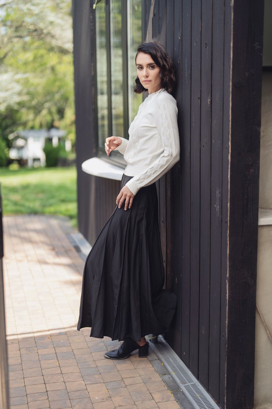 Best Top Stitched Pleated Skirt-Black Skirts