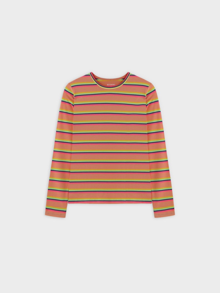 Online Neon Stripe Crew-Multi Color Teen Tops