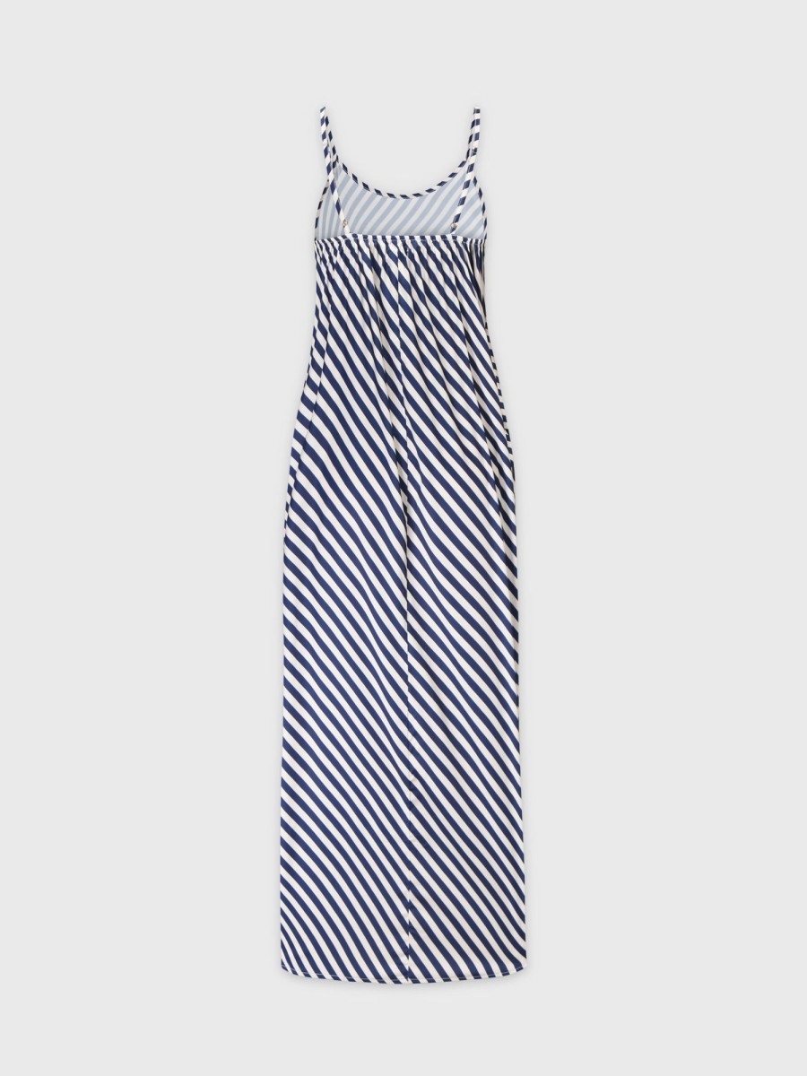 Wholesale Crew Neck Slip Dress-Navy/Cream Stripes Dresses