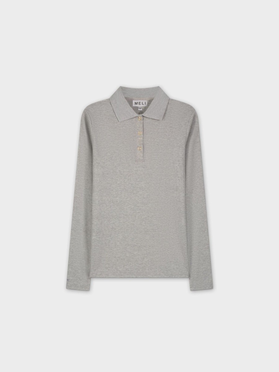 Clearance Ribbed Collar T-Shirt-Grey Tees