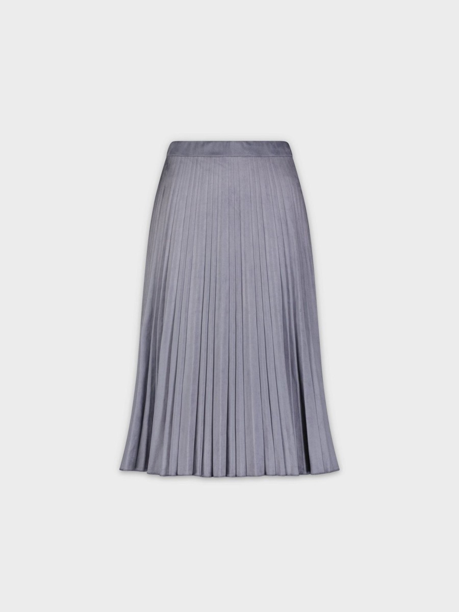 Online Pleated Suede Skirt 25"-Denim Blue Skirts