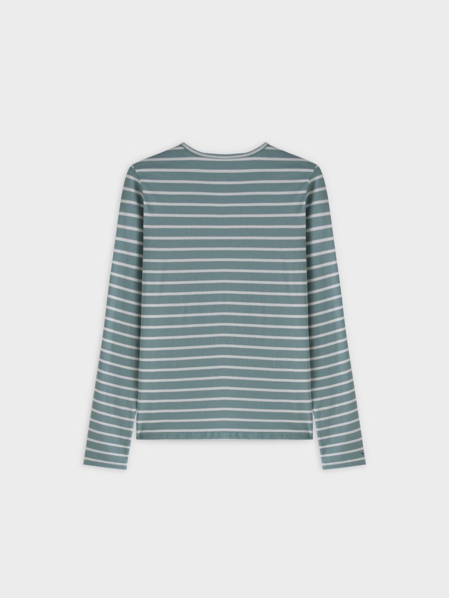 Online Thin Stripe High V Tee-Pistachio/White Tees