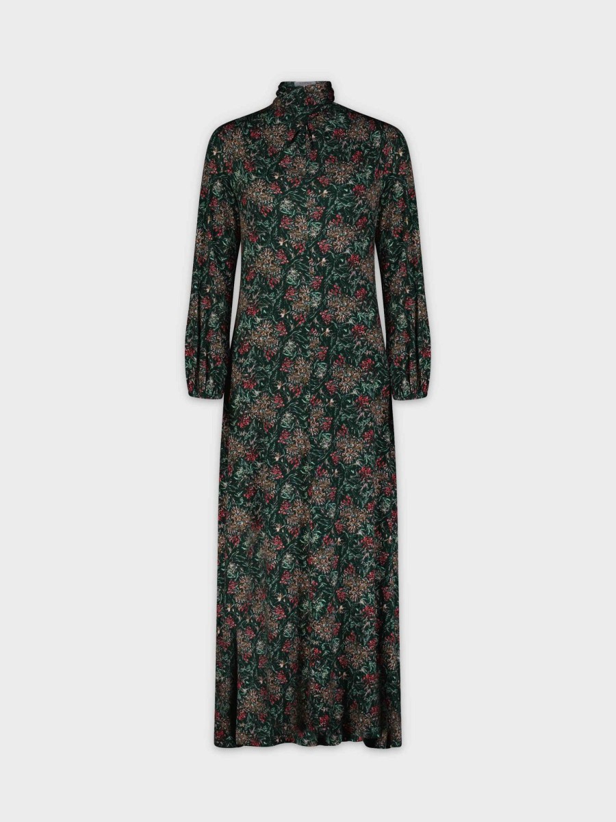 New Floral Stretch Dress-Green Floral Dresses