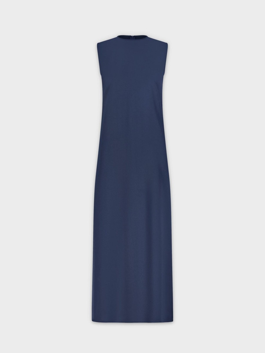 New Sleeveless Satin Dress-Navy Sets