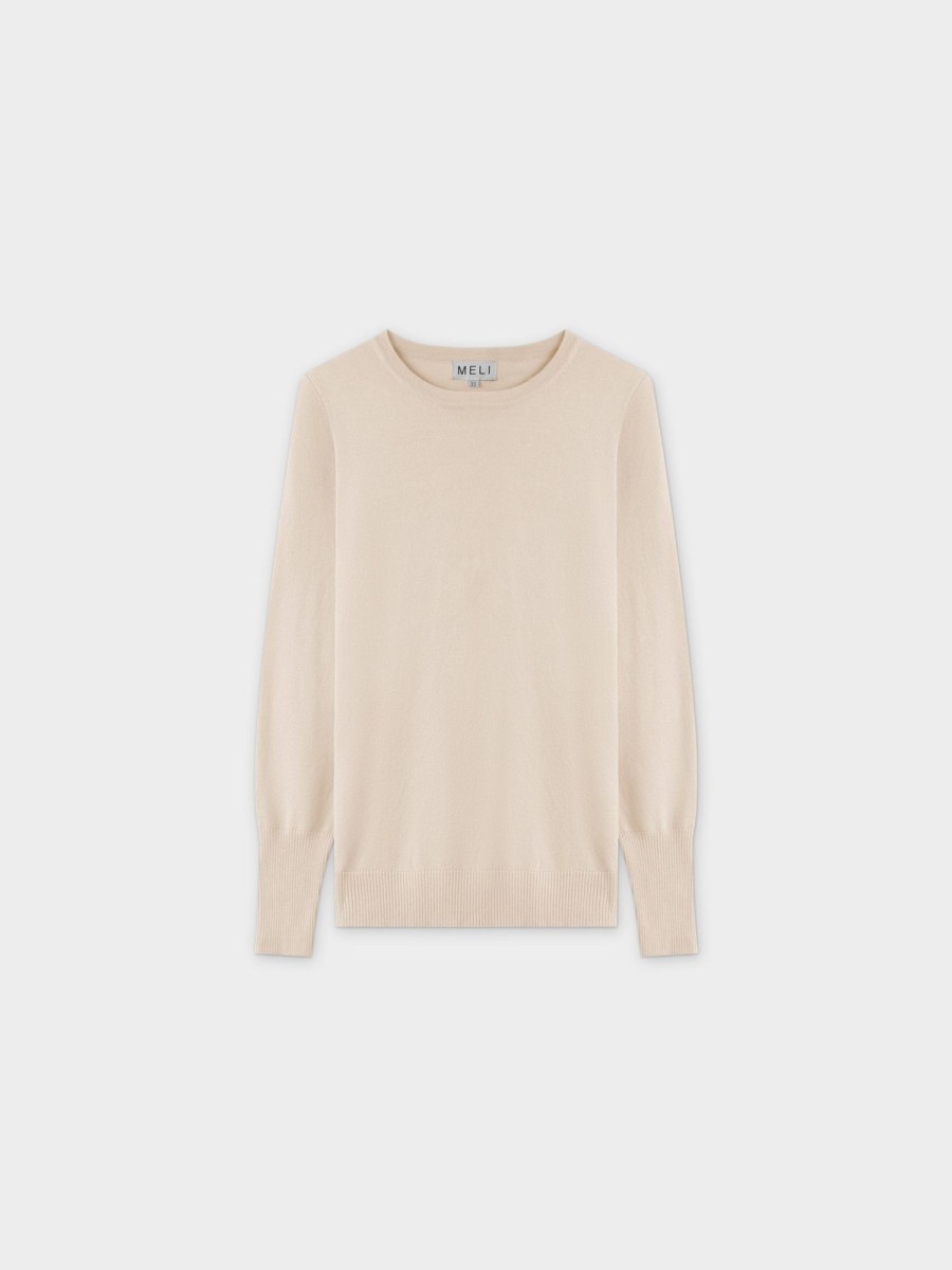 Wholesale Basic Crew Sweater Ls-Ivory Tops