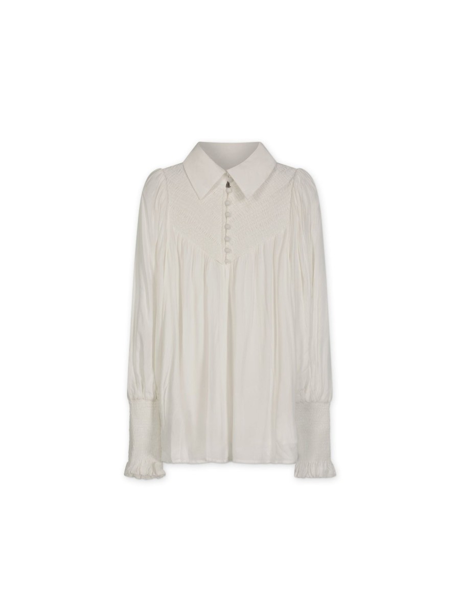 Hot Smocked Blouse-White Tops