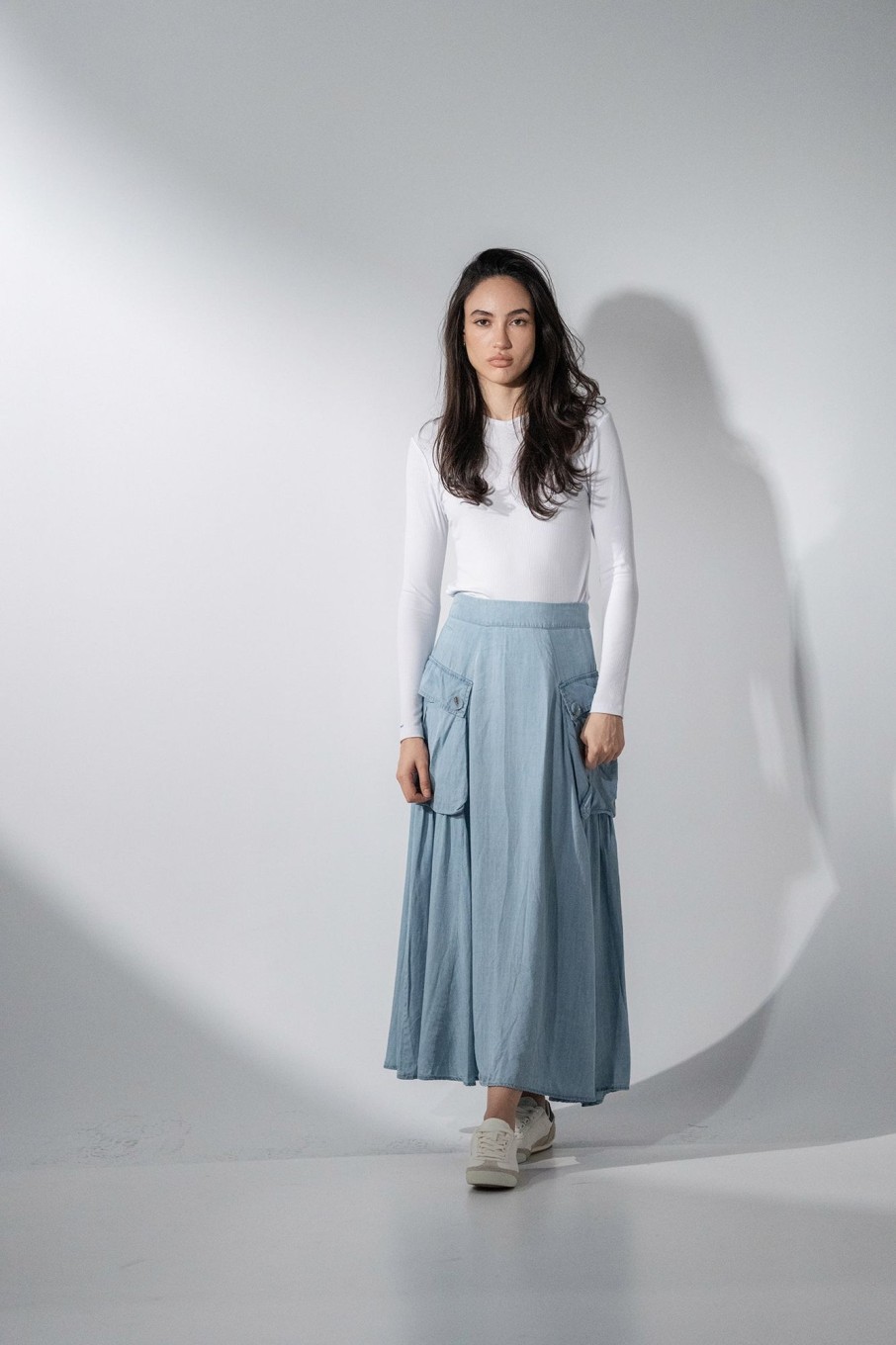 New Button Cargo Pocket Skirt-Denim Skirts