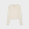 New Cropped Ribbed Design Cardigan-Cream Tops