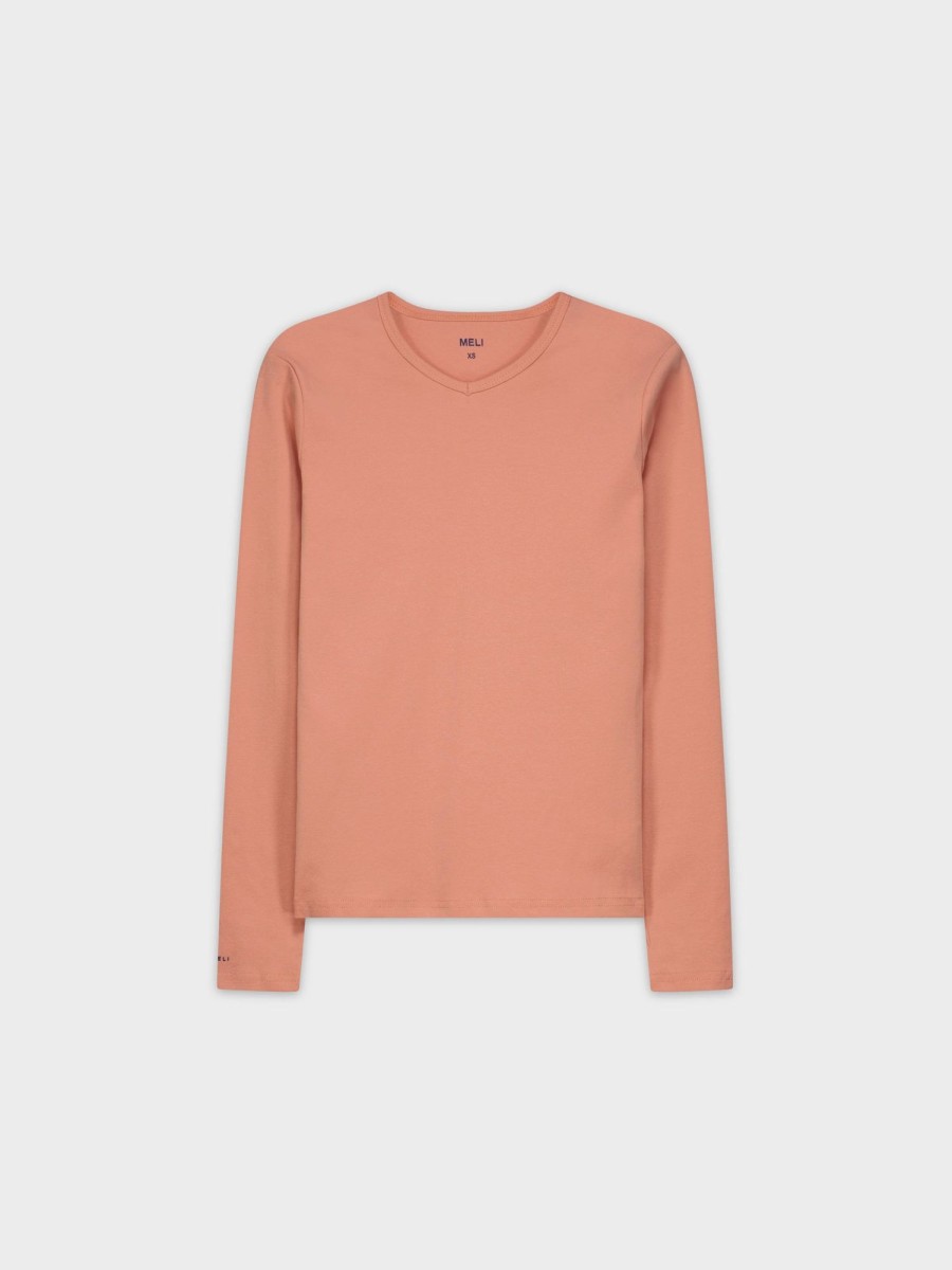 Hot Basic High V Tee Ls-Peach Tees