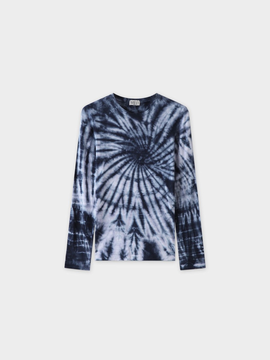 Hot Tie Dye Swirl Tee-White/Blue Tees