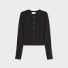 Online Cropped Ribbed Design Cardigan-Black Tops